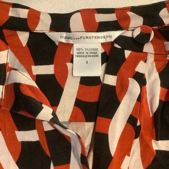 Diane Von Furstenberg Retro Midi Long Sleeve Dress 6 Silk Geometric Print Resort - Picture 4 of 4